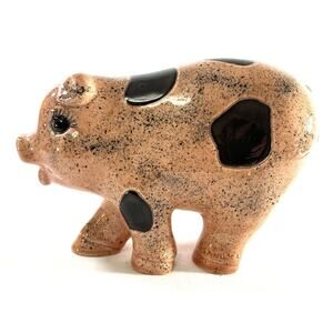 Vintage Ceramic Pig Decor Pink & Black 8” Long 6” Tall